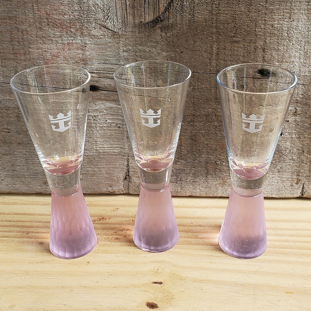 Qty 3 vintage Royal Caribbean pink cruise shot glasses  💕
